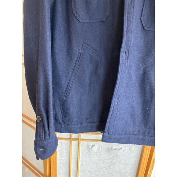 Men’s Timberland Button Down Navy Blue Wool Barn Jacket, Fully Lined, Pockets - Picture 2 of 11